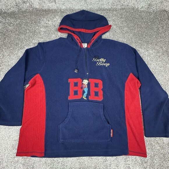 Vintage 2002 Betty Boop Quarter Zip Fleece Hoodie Womens XL (28x27) Pullover - Picture 1 of 7